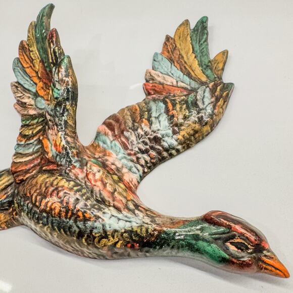 Vintage Hand Painted Flying Pheasant Chalkware Wall Art w/ Drip Glaze Finish - Picture 6 of 8